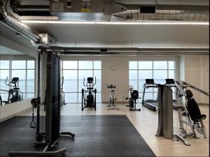 a gym with several treadmills and exercise bikes at Sweet Martini on Lake Kampeska in Watertown
