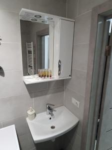 a bathroom with a sink and a mirror at HotelRoom 27 in Uzhhorod