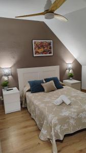 a bedroom with a bed and a ceiling fan at El Ático de la Estación in Oviedo