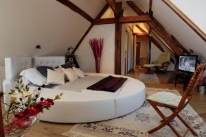 TV a/nebo společenská místnost v ubytování Ferme Historique Jean De La Fontaine et ses chambres d'hôtes Hammam-Spa - 4 étoiles