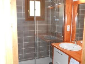 a bathroom with a shower and a sink at Charmant 2 Pièces, Balcon, Wi-Fi, Proche Pistes, Chantemerle - FR-1-762-9 in Saint-Chaffrey