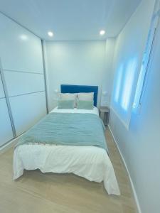 een slaapkamer met een bed in een blauwe kamer bij La Casa de Lineros in Córdoba