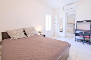 a bedroom with a bed and a flat screen tv at Le Barradis avec Piscine et Clim in Savignac-les-Églises +22 photos