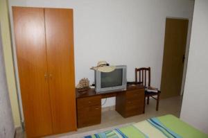 1 dormitorio con escritorio, TV y armario de madera en Apartments Drago, en Klek
