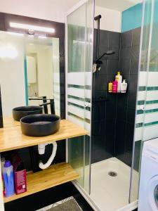 łazienka z umywalką i prysznicem w obiekcie Villa Domaine des Pins, Magasins proches, Piscine w Fréjus