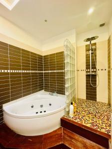 a large bathroom with a tub and a shower at Reims CATHEDRALE JACUZZI LUXURIOUS PROPERTY in Reims