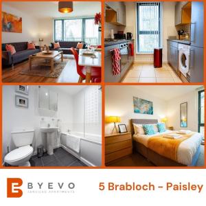 a collage of photos of a bedroom and a living room at ByEvo 5 Brabloch - Close to GLA - Perfect Getaway or Working away from Home in Paisley