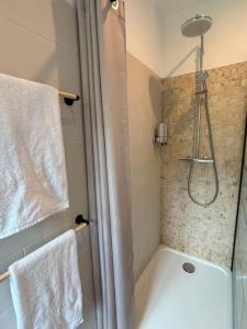 a bathroom with a shower with a shower at Studio Bois flotté Cherbourg Netflix Parking in Cherbourg en Cotentin +14 photos