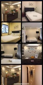a group of four pictures of beds in a room at FKI INTERNATIONAL HOTEL in Kuala Lumpur