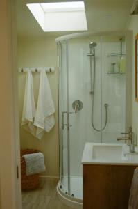 un baño con ducha y lavabo en Vintage Christie, en Havelock North