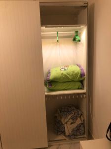 a closet with two green towels in it at Chilling home in Madinaty