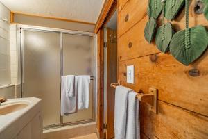 a bathroom with a shower and a sink at Enchanted Waterfall Sanctuary in Mill Valley