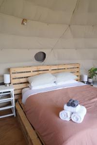 Postel nebo postele na pokoji v ubytování 1 Waipu Off-grid Eco Seaview Geodesic Glamping Dome