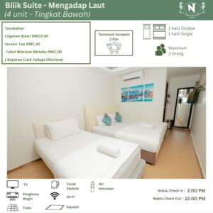 a screenshot of a hotel room with two beds at DNELAYAN BEACH RESORT in Masjid Tanah