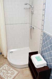 a bathroom with a white toilet and a shower at Seven Sisters Apartments with Self Check-In in Liepāja +54 photos