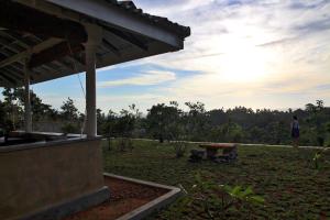 a person standing in a yard with a picnic table at The Horizon Hill Top Villa in Unawatuna
