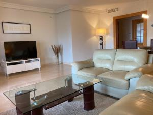 a living room with a couch and a tv at Las Salinas in Estepona