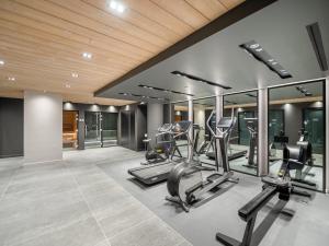 siłownia z bieżniami i urządzeniami eliptycznymi w obiekcie Appartement de Standing à Megève, 5 Min des Pistes, Sauna, Hammam, Parking, Animaux Acceptés - FR-1-569-52 w mieście Megève +3 zdjęcia