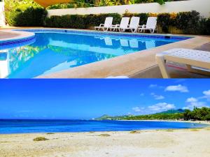 圣斐利-银港Costambar的两张带椅子的游泳池和海洋的照片