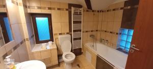 Un baño con inodoro, bañera y lavabo. en Villaweb, 2rooms ap. 5min drive to center &airport, en Iaşi
