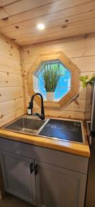 a kitchen with a sink in a tiny house at Lot 7 Tiny Home on the River in Cosby