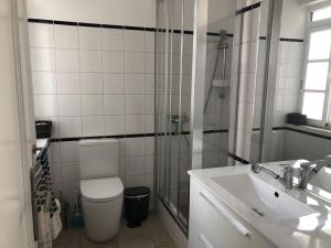 a bathroom with a toilet and a sink and a shower at Annelie Comfortable Holiday Residence in La Pared +13 photos