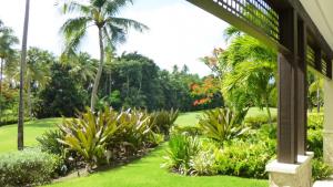 een tuin met palmbomen en groen gras bij Villa Athena in Rio Grande