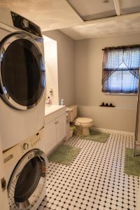 a bathroom with a washer and dryer in it at Cosy and Charming 2-bedroom apartment in Woburn