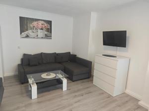 a living room with a couch and a tv at Work and Stay Attendorn 3 Schlafzimmer Neu Modernisiert Küche Bad Wohnzimmer Terrasse in Attendorn