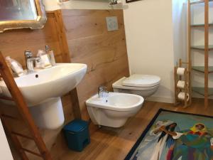 a bathroom with a sink and a toilet at Dodici Lune Apartment in Rovereto