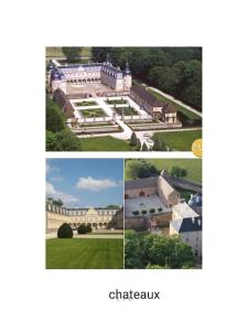 a collage of four pictures of a mansion at Gîte la tourterelle in Rancy