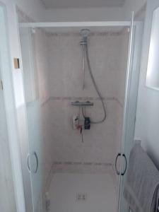 a bathroom with a shower with a glass door at Gîte la tourterelle in Rancy +80 photos