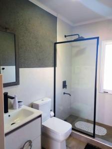 ein Badezimmer mit Toilette, Waschbecken und Spiegel in der Unterkunft PH SomoS in San José