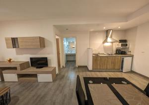 a room with a kitchen and a living room at Apartamentos La Laguna in Fuente de Piedra