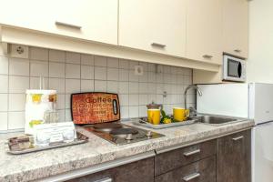 a kitchen counter with a stove and a sink at Apartments Kremenici in Malinska