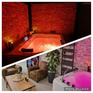 Postel nebo postele na pokoji v ubytování Au spa de LLea Suite rétro