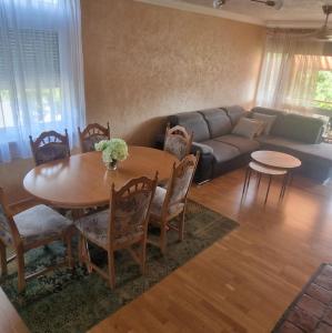 a living room with a table and a couch at Am Gifizsee 3 Zim Apartment für Familien in Offenburg