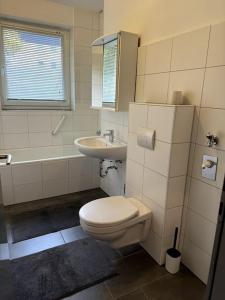 een badkamer met toilet en wastafel bij Naturfreude Bad Harzburg in Bad Harzburg