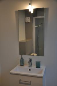 a bathroom with a sink and a mirror at Maison du vigneron Saint-Martin in Cournon-dʼAuvergne