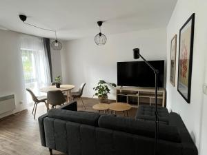 Televízia a/alebo spoločenská miestnosť v ubytovaní Sáňky Apartmány