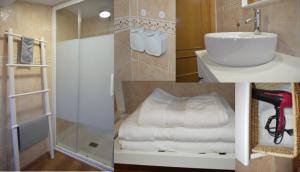 a collage of three pictures of a bathroom with towels at Vut Casa de los Leales - Ávila in Ávila