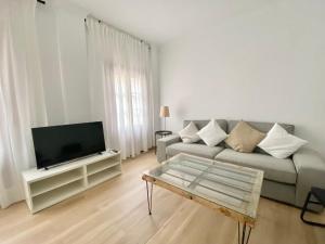 ein Wohnzimmer mit Sofa und Fernseher in der Unterkunft Balcón de la Paz in Antequera