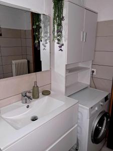 a bathroom with a sink and a washing machine at El-Mi's little house in Theologos in Theológos
