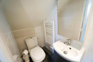 un bagno bianco con un water e un lavandino di Appartement 2 pièces "Le Cocon Urbain" - Rénové et Cosy - Proche Paris & Disneyland a Neuilly-Plaisance Altre 14 foto