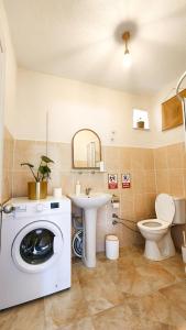 a bathroom with a washing machine and a sink at Oli Kazdağları in Biller