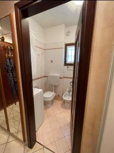 un piccolo bagno con un water e un lavandino di Appartamento Edera ad Aprica