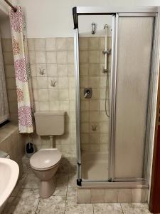 a bathroom with a toilet and a shower at Nordsee Huus in Friedrichskoog-Spitz +27 photos