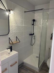 a bathroom with a shower and a sink at Résidence Cap de l esterel in Hyères