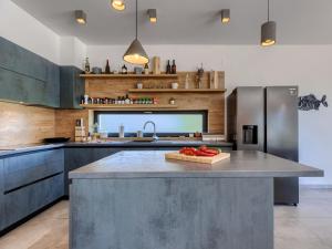 Una cocina con encimera con fregadero y frigorífico. en Villa Bianca by Interhome, en Bužinija