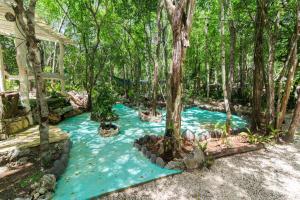 a swimming pool in the middle of a forest at Lovely Villa 1-BR Villa Miguel in Chemuyil